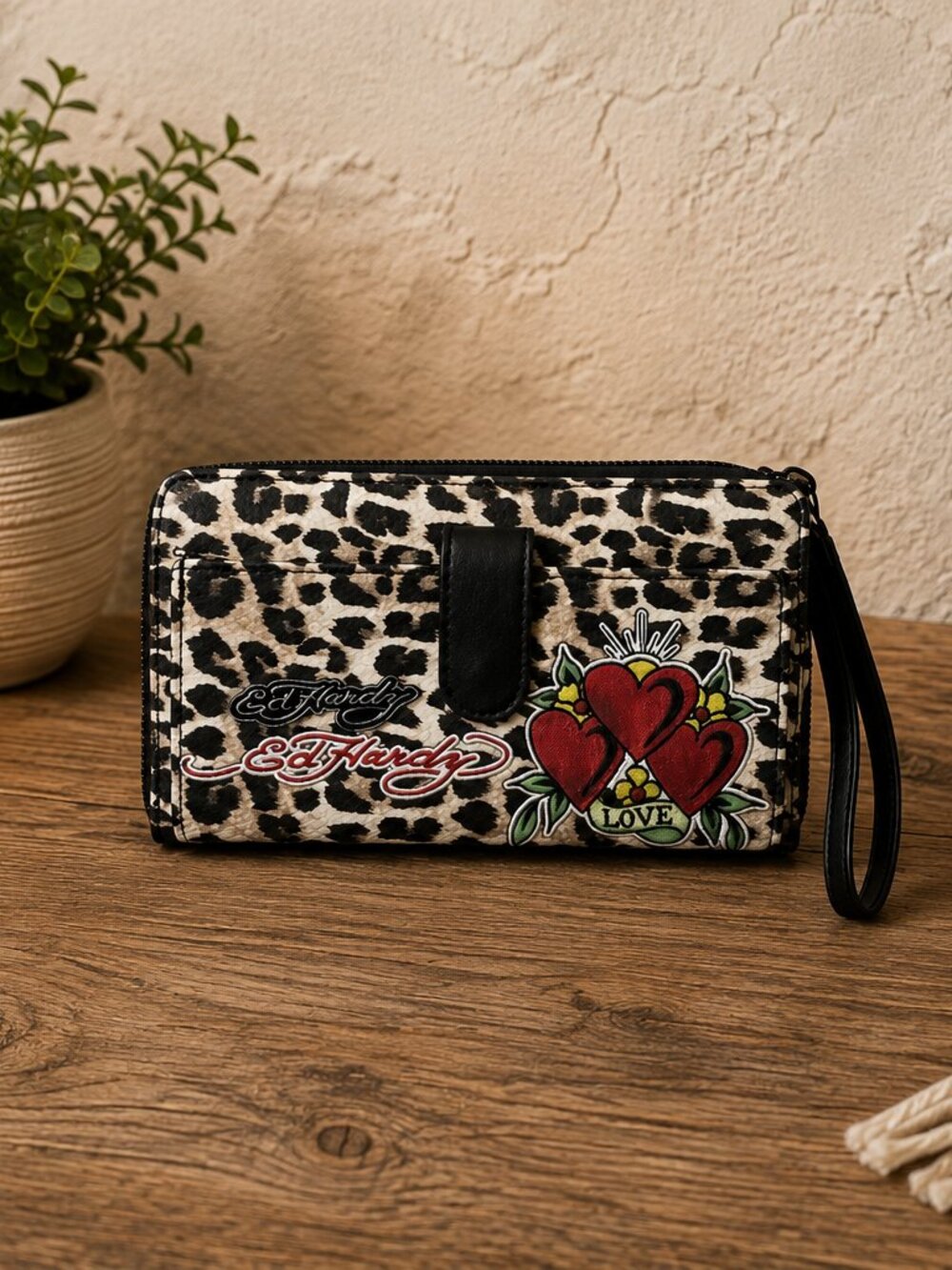 Ed Hardy Leopard Print Zip-Around Wallet/Wristlet NWT